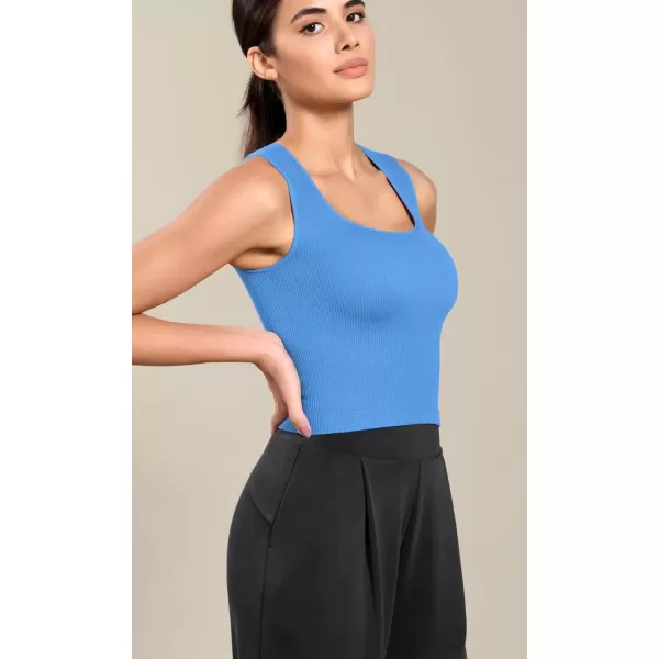 imageODODOS Seamless Square Neck Tank for Women Ribbed Soft Sleeveless Longline Crop TopsBlacknavyblue