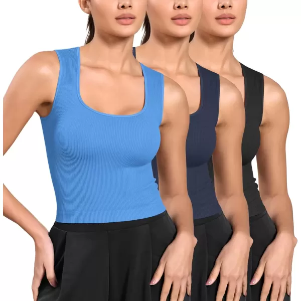 imageODODOS Seamless Square Neck Tank for Women Ribbed Soft Sleeveless Longline Crop TopsBlacknavyblue