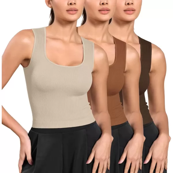 imageODODOS Seamless Square Neck Tank for Women Ribbed Soft Sleeveless Longline Crop TopsBrunetteclaymushroom