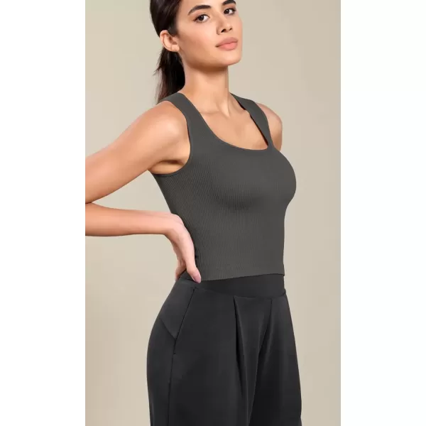 imageODODOS Seamless Square Neck Tank for Women Ribbed Soft Sleeveless Longline Crop TopsCharcoal