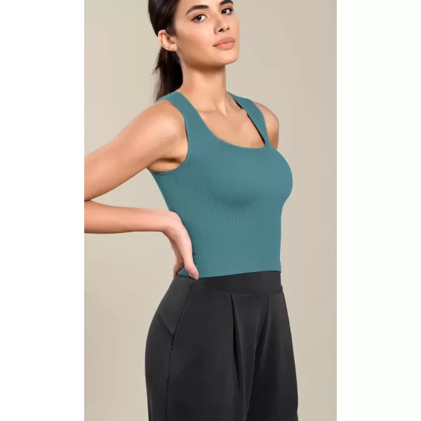 imageODODOS Seamless Square Neck Tank for Women Ribbed Soft Sleeveless Longline Crop TopsClaretoceansky Blue