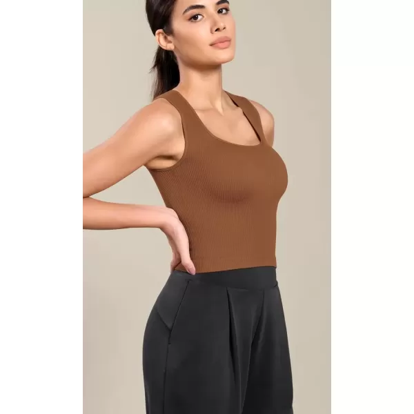 imageODODOS Seamless Square Neck Tank for Women Ribbed Soft Sleeveless Longline Crop TopsClay