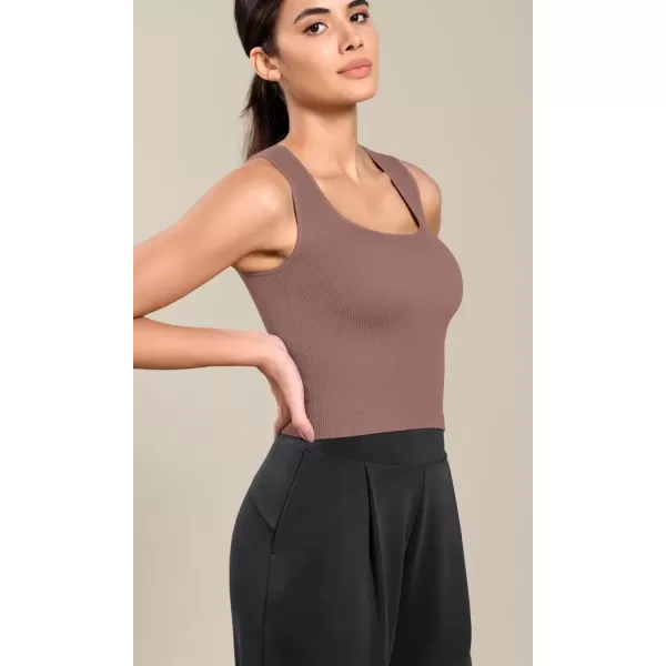 imageODODOS Seamless Square Neck Tank for Women Ribbed Soft Sleeveless Longline Crop TopsClove