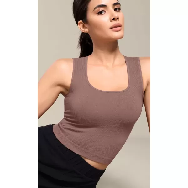 imageODODOS Seamless Square Neck Tank for Women Ribbed Soft Sleeveless Longline Crop TopsClove