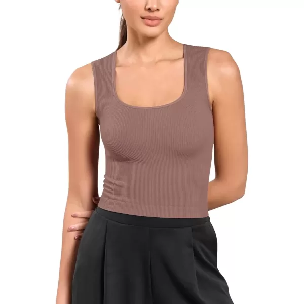 imageODODOS Seamless Square Neck Tank for Women Ribbed Soft Sleeveless Longline Crop TopsClove