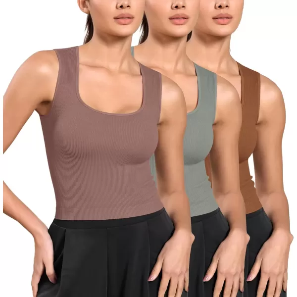 imageODODOS Seamless Square Neck Tank for Women Ribbed Soft Sleeveless Longline Crop TopsClovegreen Milieuclay