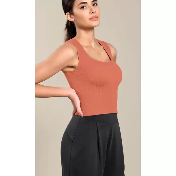 imageODODOS Seamless Square Neck Tank for Women Ribbed Soft Sleeveless Longline Crop TopsCoral