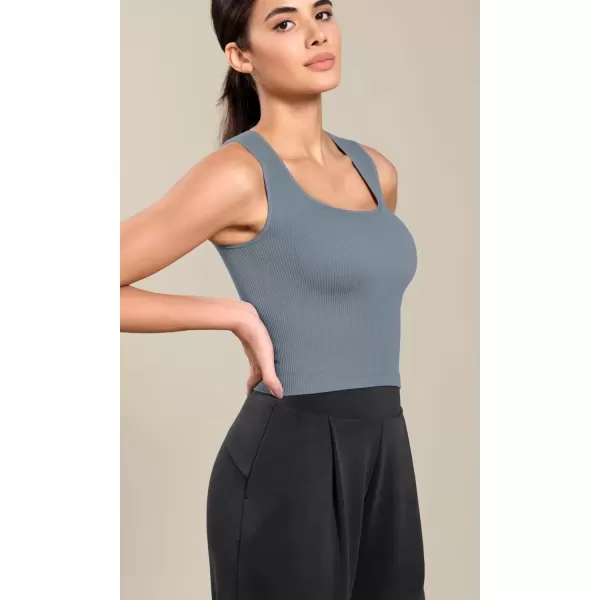 imageODODOS Seamless Square Neck Tank for Women Ribbed Soft Sleeveless Longline Crop TopsDusty Blue