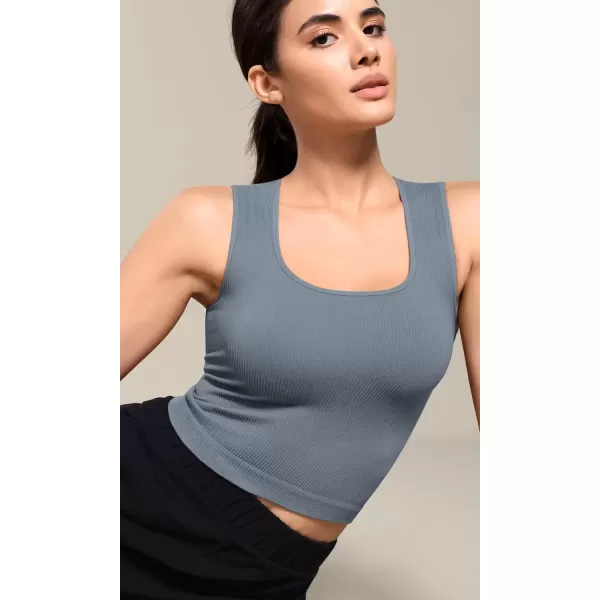 imageODODOS Seamless Square Neck Tank for Women Ribbed Soft Sleeveless Longline Crop TopsDusty Blue