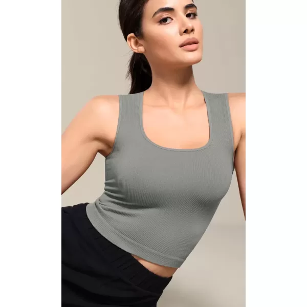 imageODODOS Seamless Square Neck Tank for Women Ribbed Soft Sleeveless Longline Crop TopsGray