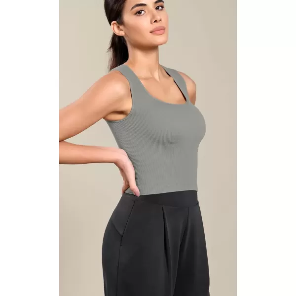 imageODODOS Seamless Square Neck Tank for Women Ribbed Soft Sleeveless Longline Crop TopsGray