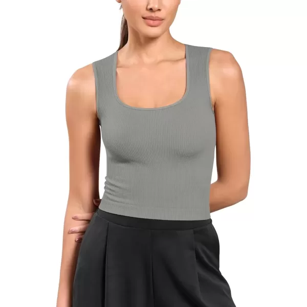 imageODODOS Seamless Square Neck Tank for Women Ribbed Soft Sleeveless Longline Crop TopsGray