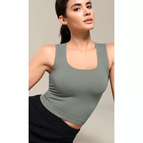 imageODODOS Seamless Square Neck Tank for Women Ribbed Soft Sleeveless Longline Crop TopsGreen Milieu