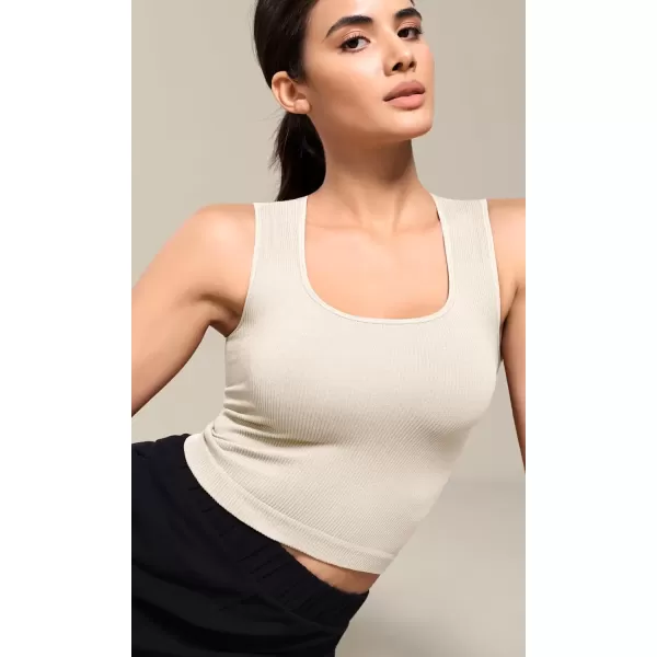 imageODODOS Seamless Square Neck Tank for Women Ribbed Soft Sleeveless Longline Crop TopsIvory