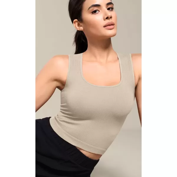 imageODODOS Seamless Square Neck Tank for Women Ribbed Soft Sleeveless Longline Crop TopsMushroomtaupecharcoal