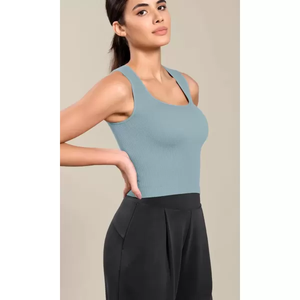 imageODODOS Seamless Square Neck Tank for Women Ribbed Soft Sleeveless Longline Crop TopsPink Lacevioleticeberg