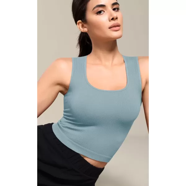 imageODODOS Seamless Square Neck Tank for Women Ribbed Soft Sleeveless Longline Crop TopsPink Lacevioleticeberg