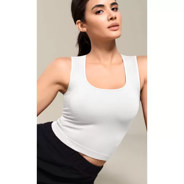 imageODODOS Seamless Square Neck Tank for Women Ribbed Soft Sleeveless Longline Crop TopsWhitegrayblack