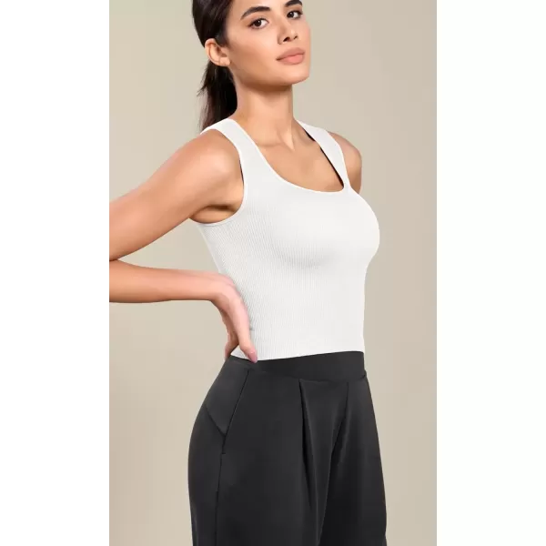 imageODODOS Seamless Square Neck Tank for Women Ribbed Soft Sleeveless Longline Crop TopsWhitegrayblack