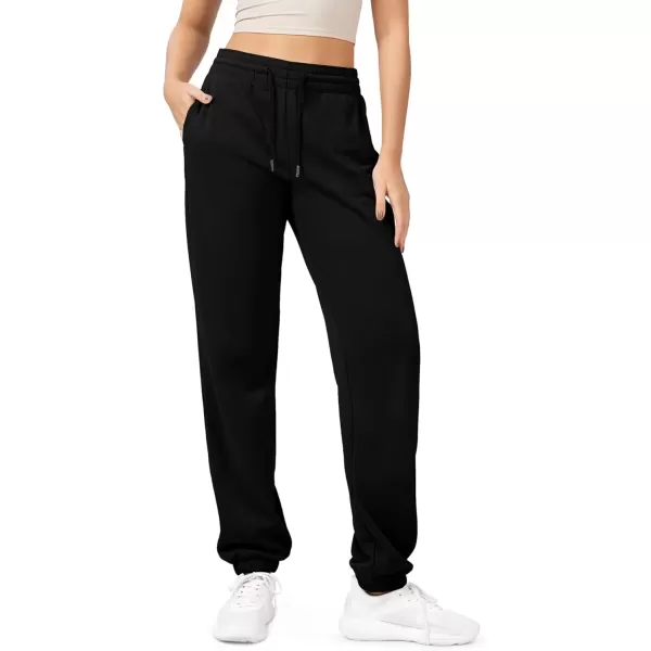 imageODODOS Womens Sweatpants Cotton French Terry High Waist Drawstring Casual Lounge Pants with PocketsBlack