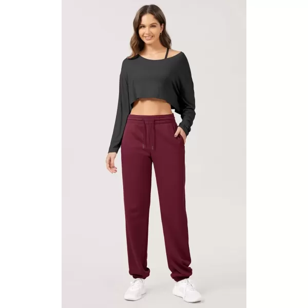 imageODODOS Womens Sweatpants Cotton French Terry High Waist Drawstring Casual Lounge Pants with PocketsBurgundy