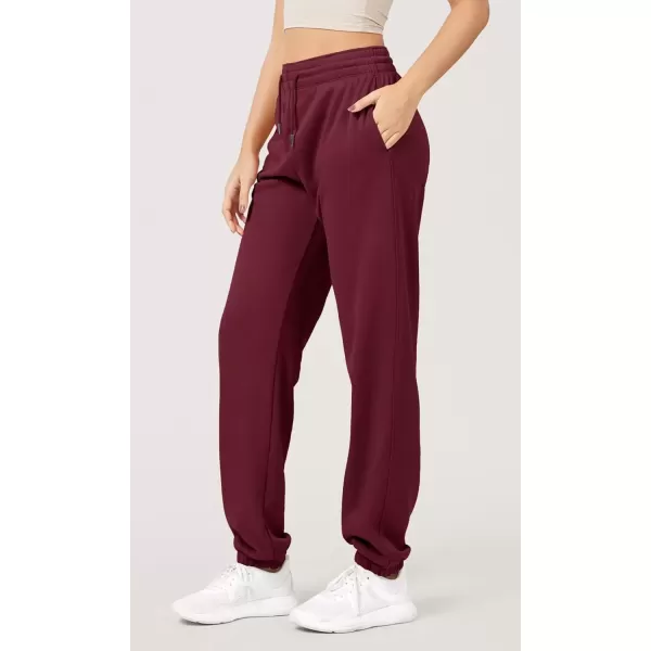 imageODODOS Womens Sweatpants Cotton French Terry High Waist Drawstring Casual Lounge Pants with PocketsBurgundy