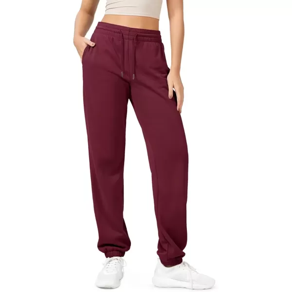 imageODODOS Womens Sweatpants Cotton French Terry High Waist Drawstring Casual Lounge Pants with PocketsBurgundy