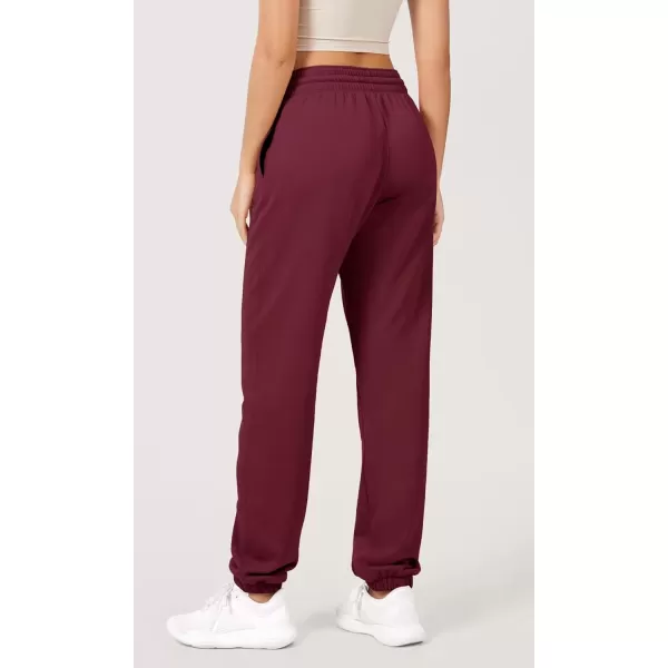 imageODODOS Womens Sweatpants Cotton French Terry High Waist Drawstring Casual Lounge Pants with PocketsBurgundy