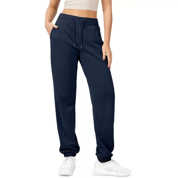 imageODODOS Womens Sweatpants Cotton French Terry High Waist Drawstring Casual Lounge Pants with PocketsDeep Navy