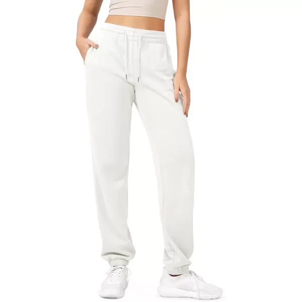 imageODODOS Womens Sweatpants Cotton French Terry High Waist Drawstring Casual Lounge Pants with PocketsWhite