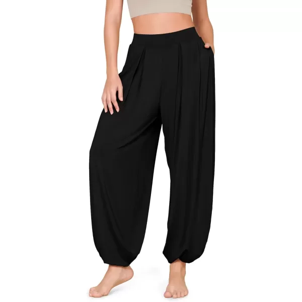 imageODODOS Womens Wide Leg Pants with Pockets Lightweight Loose Draped Casual Palazzo Lounge Pajama Harem PantsBlack