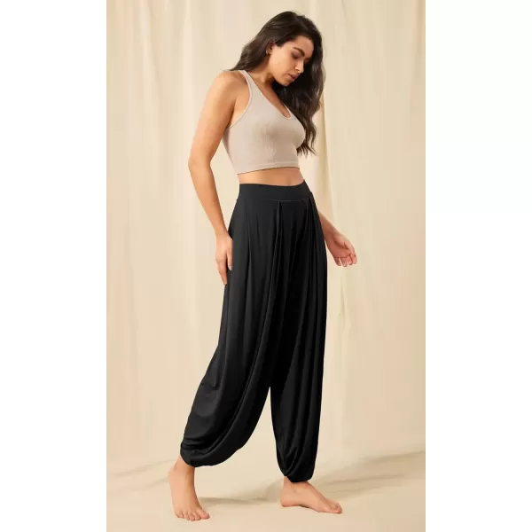 imageODODOS Womens Wide Leg Pants with Pockets Lightweight Loose Draped Casual Palazzo Lounge Pajama Harem PantsBlack