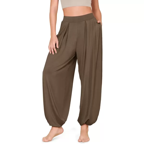 imageODODOS Womens Wide Leg Pants with Pockets Lightweight Loose Draped Casual Palazzo Lounge Pajama Harem PantsBrownie