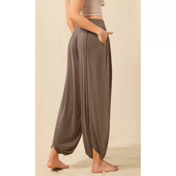 imageODODOS Womens Wide Leg Pants with Pockets Lightweight Loose Draped Casual Palazzo Lounge Pajama Harem PantsBrownie