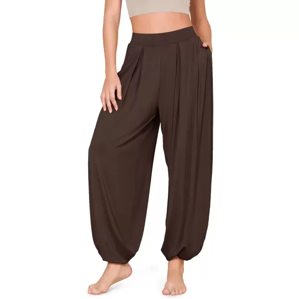 imageODODOS Womens Wide Leg Pants with Pockets Lightweight Loose Draped Casual Palazzo Lounge Pajama Harem PantsChocolate