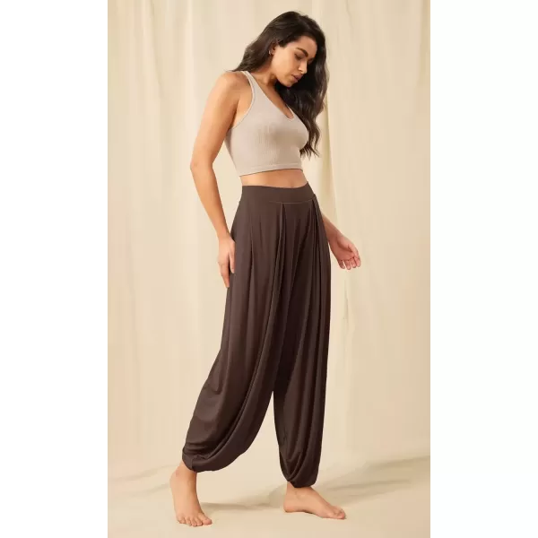 imageODODOS Womens Wide Leg Pants with Pockets Lightweight Loose Draped Casual Palazzo Lounge Pajama Harem PantsChocolate