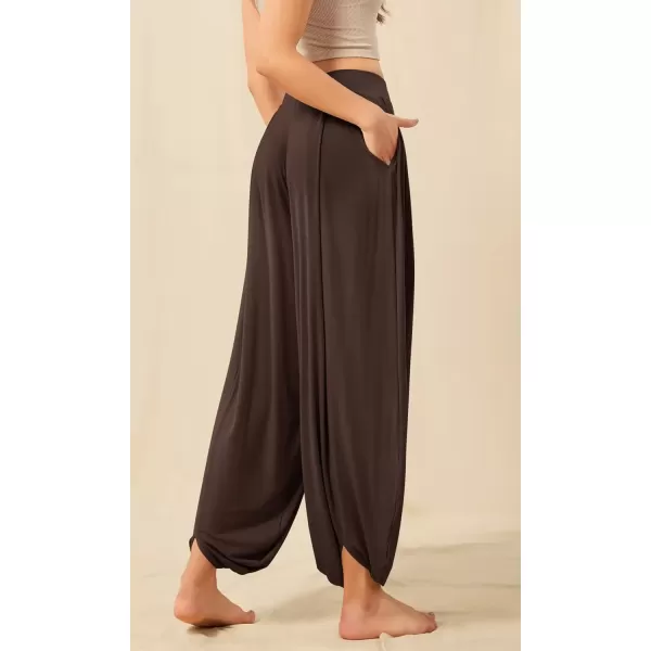 imageODODOS Womens Wide Leg Pants with Pockets Lightweight Loose Draped Casual Palazzo Lounge Pajama Harem PantsChocolate