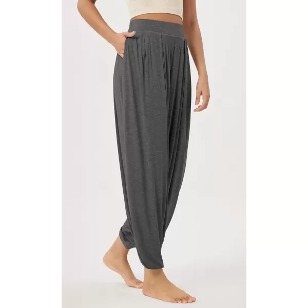 imageODODOS Womens Wide Leg Pants with Pockets Lightweight Loose Draped Casual Palazzo Lounge Pajama Harem PantsHeather Charcoal