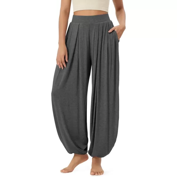 imageODODOS Womens Wide Leg Pants with Pockets Lightweight Loose Draped Casual Palazzo Lounge Pajama Harem PantsHeather Charcoal