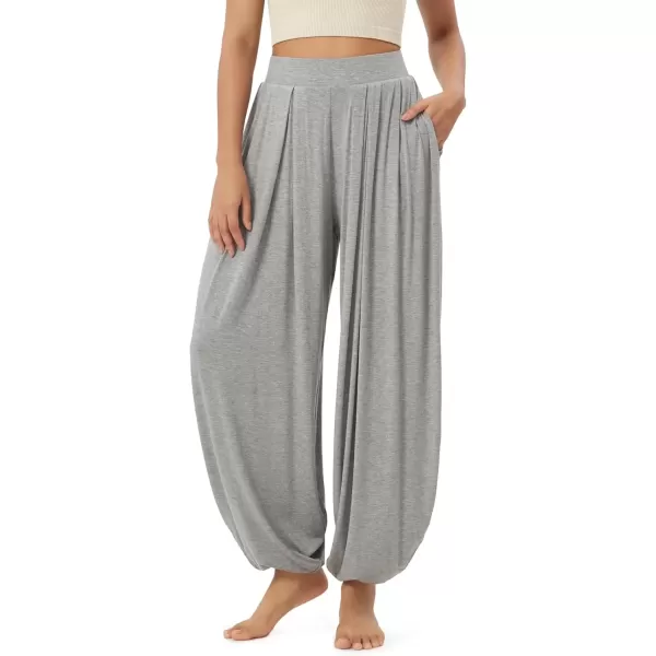 imageODODOS Womens Wide Leg Pants with Pockets Lightweight Loose Draped Casual Palazzo Lounge Pajama Harem PantsHeather Gray