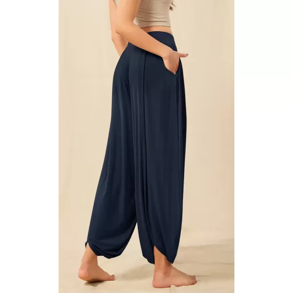 imageODODOS Womens Wide Leg Pants with Pockets Lightweight Loose Draped Casual Palazzo Lounge Pajama Harem PantsMidnight