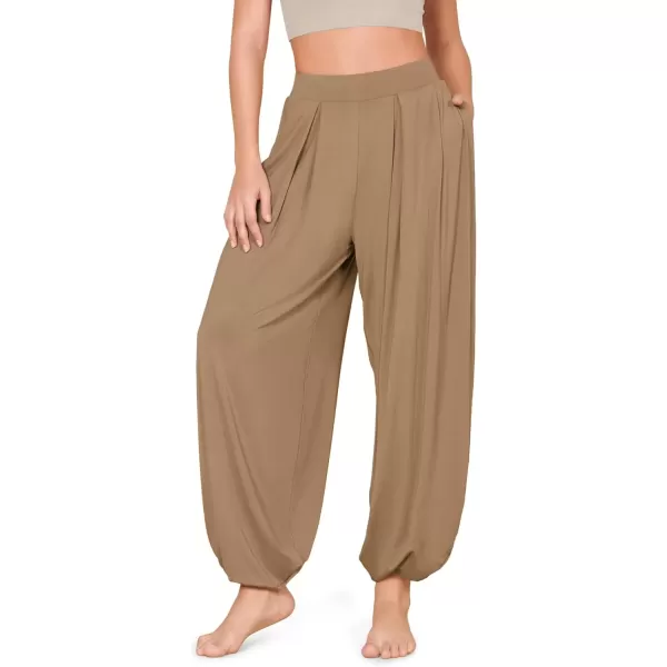 imageODODOS Womens Wide Leg Pants with Pockets Lightweight Loose Draped Casual Palazzo Lounge Pajama Harem PantsPeanut