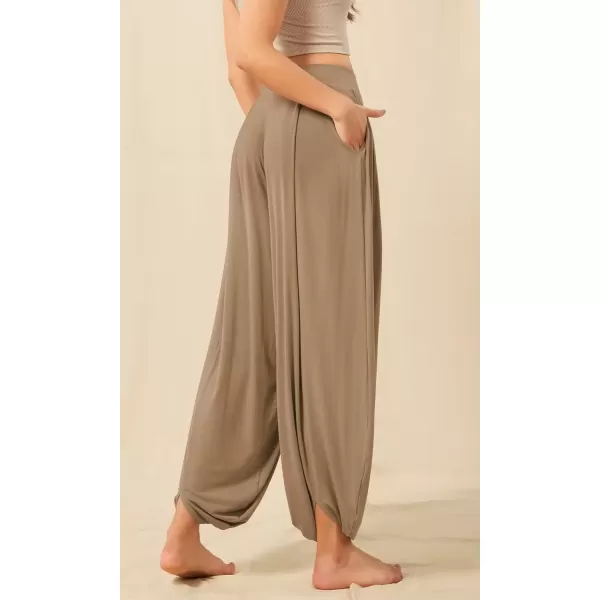 imageODODOS Womens Wide Leg Pants with Pockets Lightweight Loose Draped Casual Palazzo Lounge Pajama Harem PantsPeanut