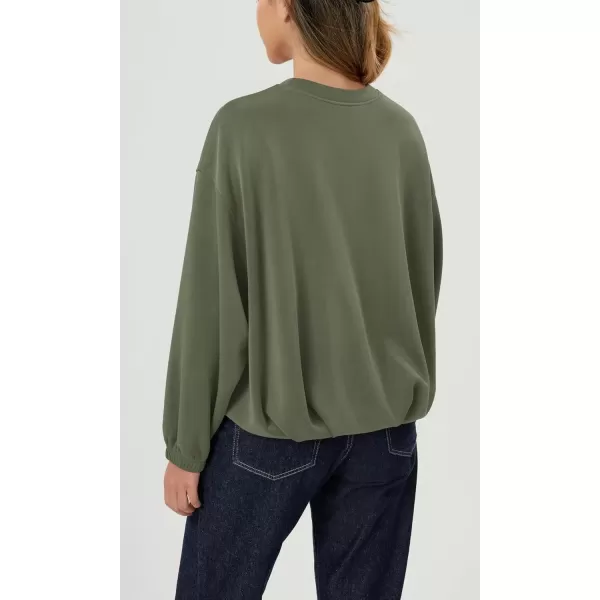 imageODODOS Womens Modal Soft Bubble Hem Pullover Long Sleeve Oversized Top Crew Neck Casual SweatshirtsDark Sage