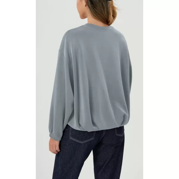 imageODODOS Womens Modal Soft Bubble Hem Pullover Long Sleeve Oversized Top Crew Neck Casual SweatshirtsGrey Blue