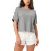 imageODODOS Recycled Cotton Short Sleeve Tee Shirts for Women Washed Crew Neck Roll Hem Drop Shoulder Tops Grey XSmall