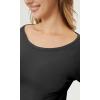 imageODODOS Womens PeachSoft All Day Long Sleeve Cropped TShirts Wide Scoop Neck Tee Casual TopsBlack