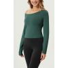 imageODODOS Womens PeachSoft All Day Long Sleeve Cropped TShirts Wide Scoop Neck Tee Casual TopsDark Green