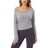 imageODODOS Womens PeachSoft All Day Long Sleeve Cropped TShirts Wide Scoop Neck Tee Casual TopsLight Gray