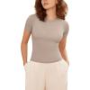 imageODODOS Thin Soft Short Sleeve Tee for Women Crew Neck Lightweight Slim Fit TShirts Summer Crop TopsLight Mocha